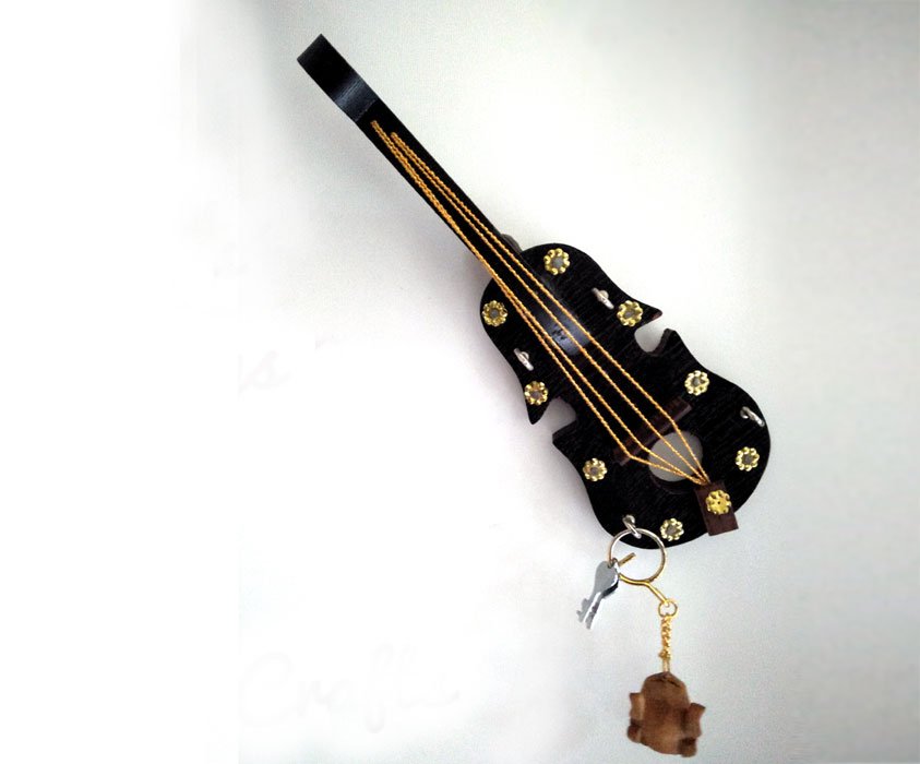 Wood Crafted Guitar Miniature Key Holder for Home Decor/Utility